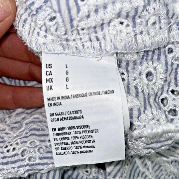 American Eagle Womens Large Asymmetrical One-Shoulder Top Eyelet Cottagecore - Picture 4 of 8